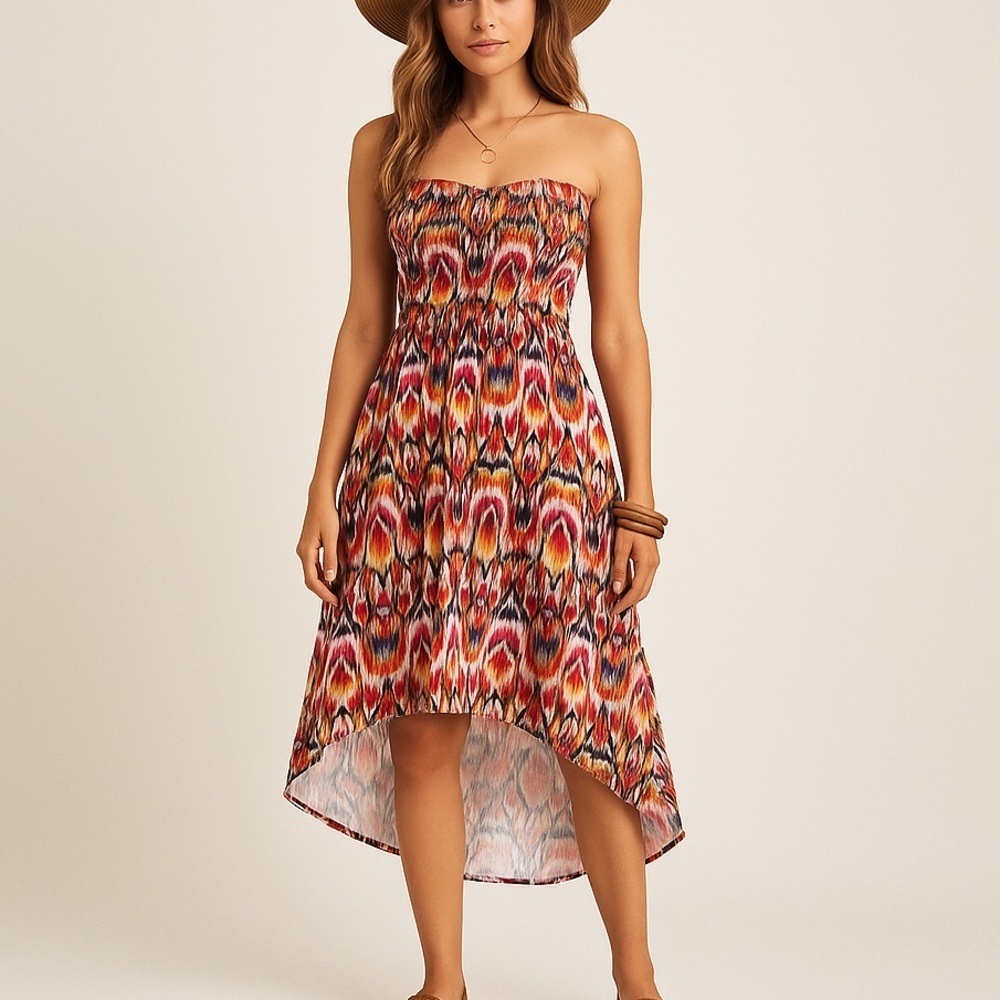 BB Dakota strapless multicolored printed hi-low dress ❤️ - Picture 3 of 8